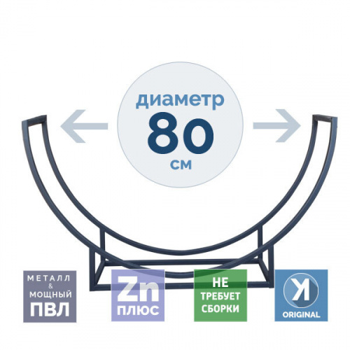 Дровница ПОЛУКРУГЛАЯ DRV-PKR-80 (Поленница) металлическая цельносварная, 60х80х30 см